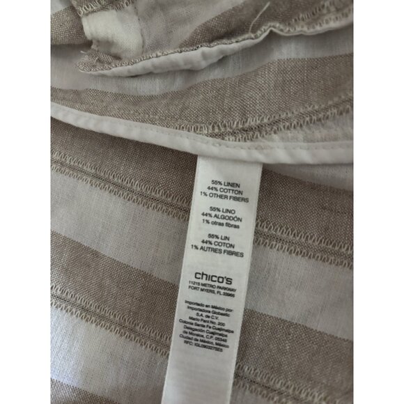 Chico's Womens Large Tan Striped Linen Cotton Blend Blazer Jacket Single-Button - Picture 12 of 14